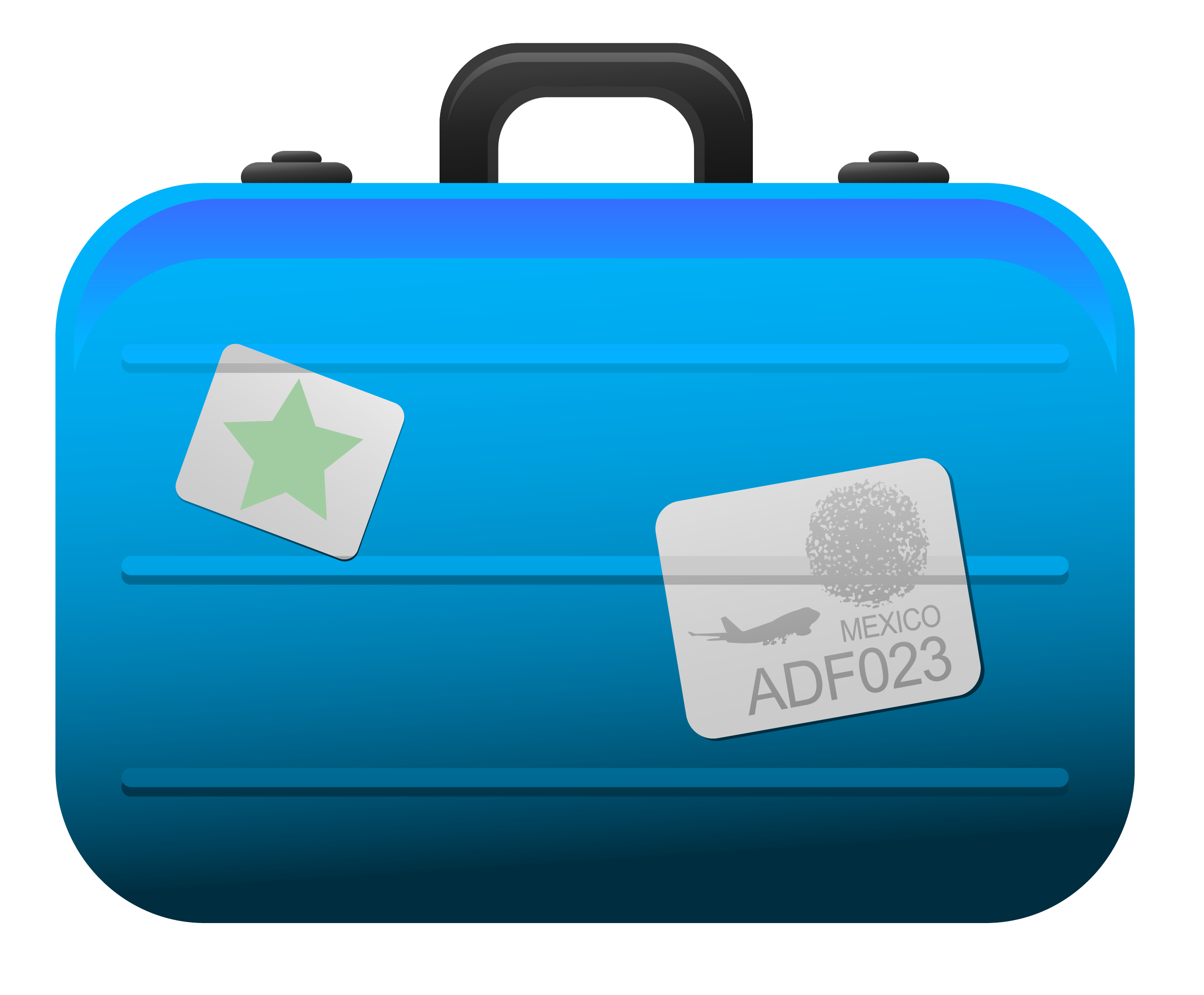 Transparent blue suitcase.