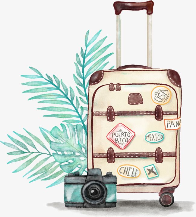 Hand Drawn Luggage Case, Summer Tour, Seaside Travel