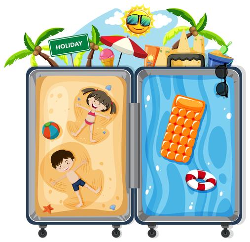 Kids on summer vacation suitcase