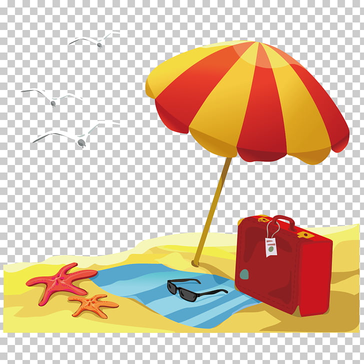 Child Summer Illustration, Beach Holiday, red and yellow