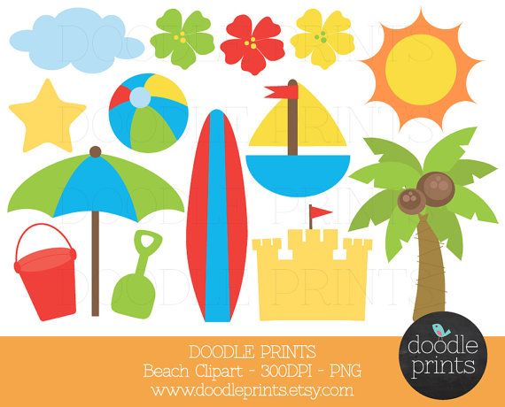Digital Clip Art Printable, Beach Clipart, Surf Clipart