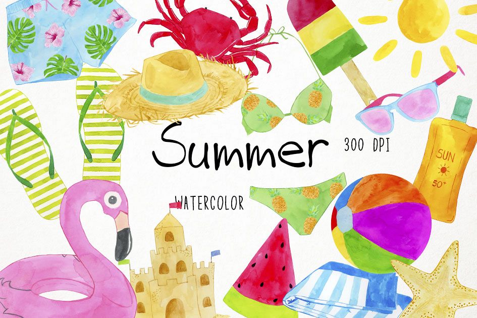 Watercolor Summer Clipart, Sea Clipart, Starfish, Summertime