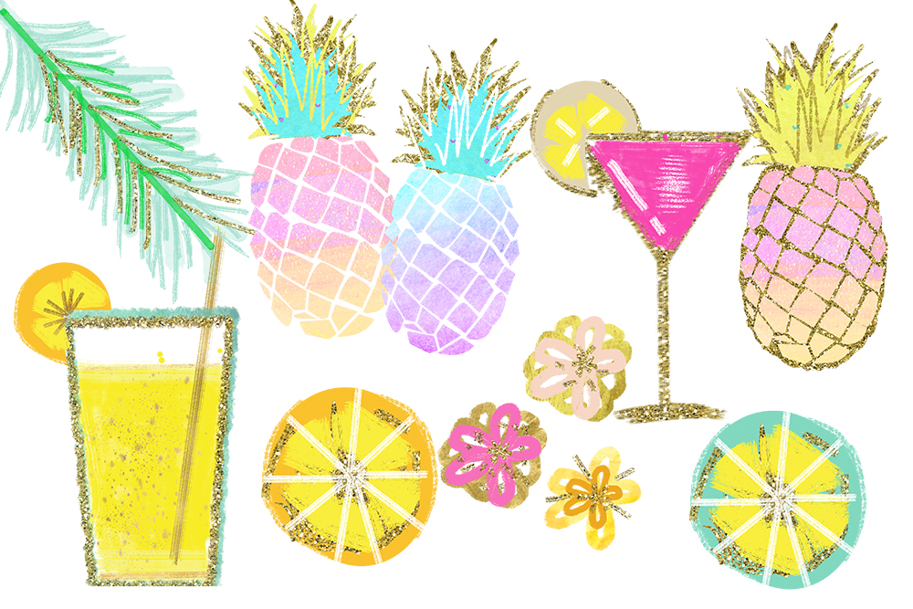 Tropical clip art watercolor summer clipart pineapple