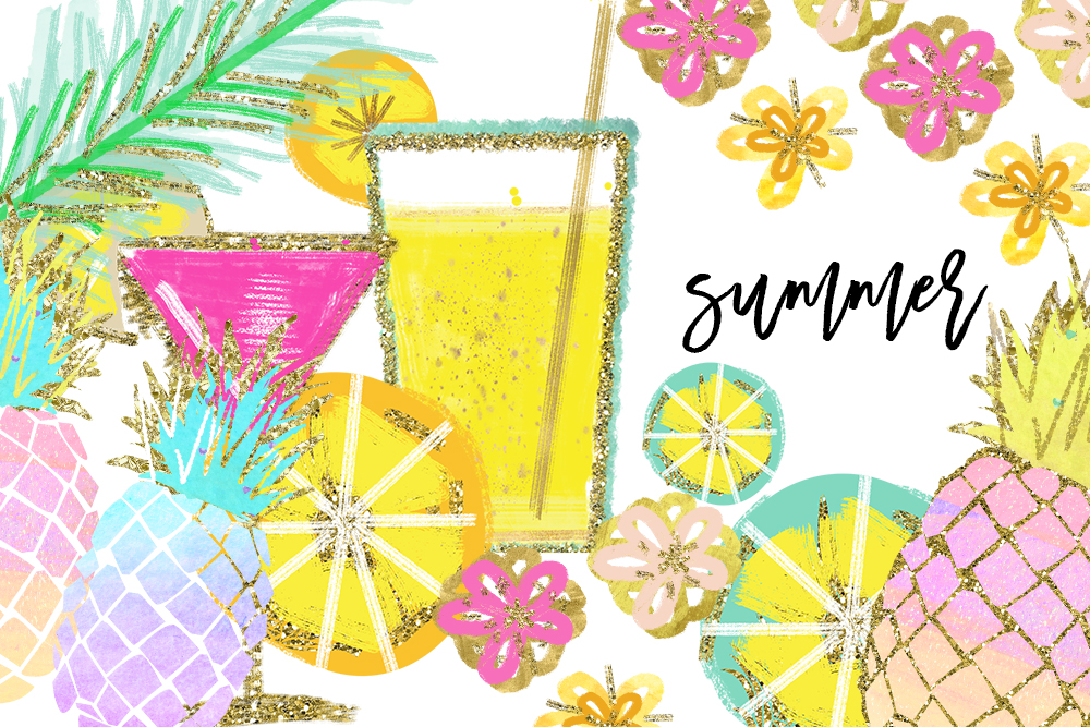 Tropical Clip Art, Watercolor Summer Clipart, Pineapple Summer Clipart,  Beach Clipart, Lemon Clipart, Pineapple Clipart, signature drink