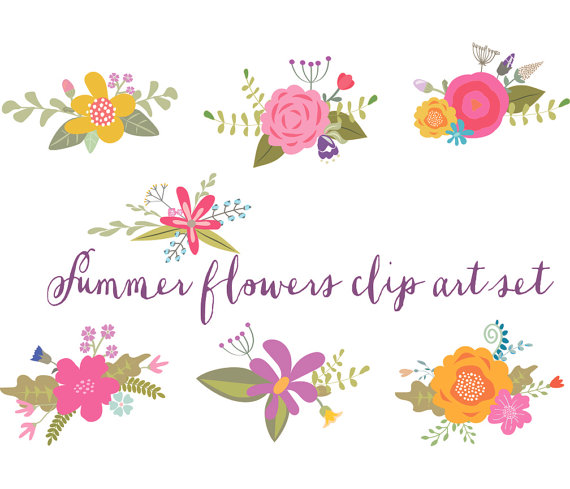 Summer Flowers Bright Floral Clip Art, Wedding Clipart