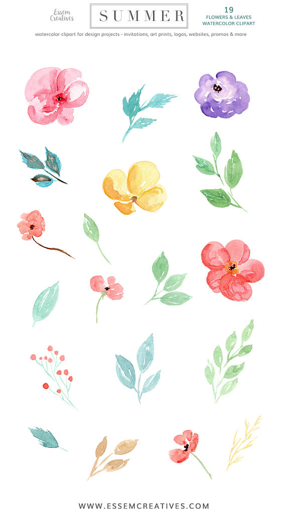Tropical Watercolor Clipart, Watercolour Flower Clip art