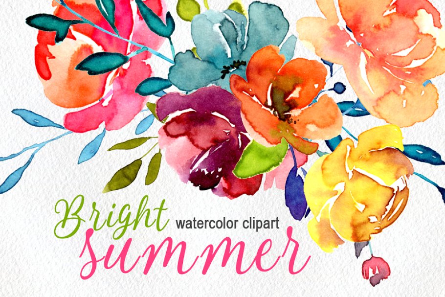 Bright watercolor summer flowers png