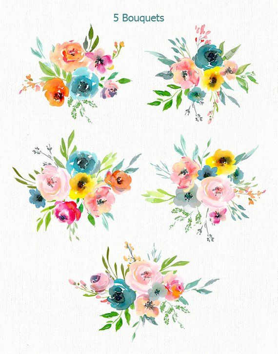 Bright Watercolor Floral Clipart Summer Flowers Bouquets