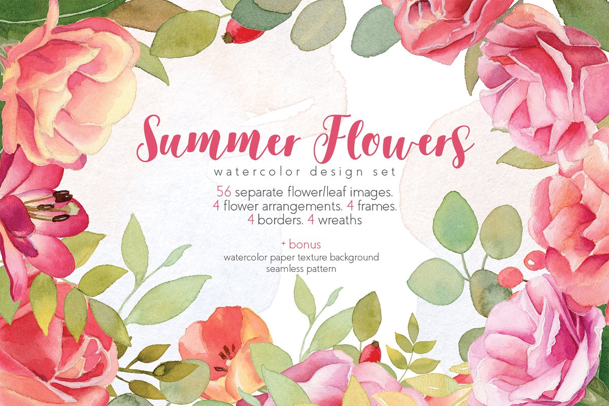 Watercolor Summer Flowers Clipart