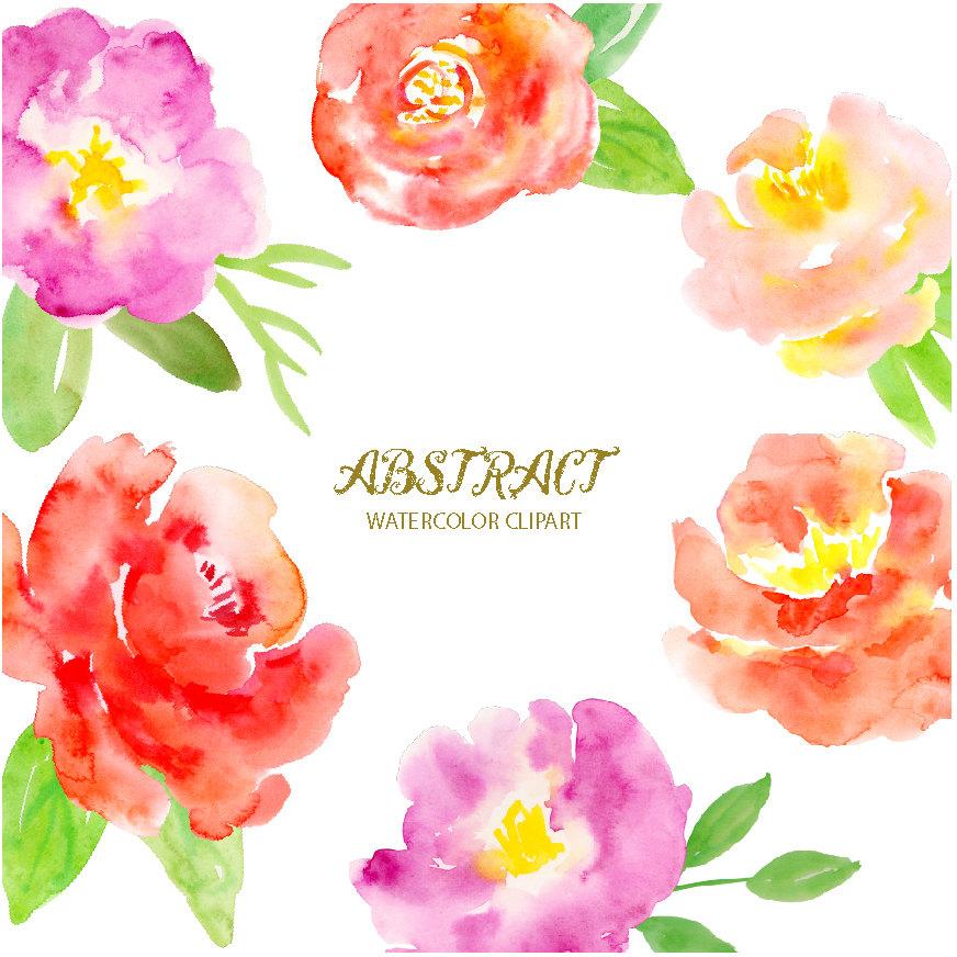 Watercolor Clipart Abstract, bright summer flowers, yellow
