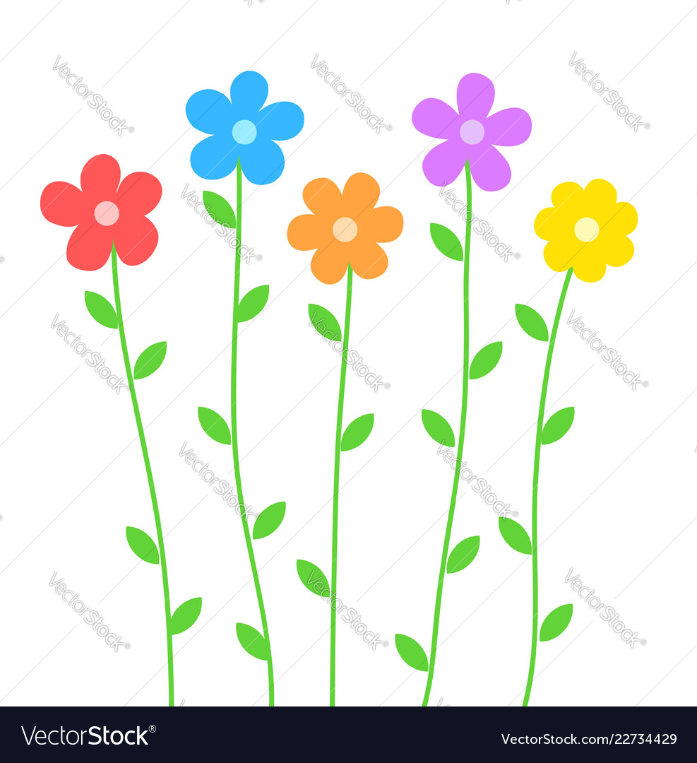 Cute summer flowers in cartoon style on white for