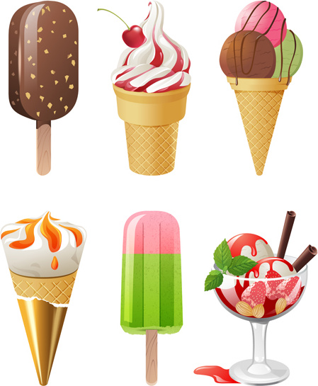 Summer delicious ice cream set vector Free vector in
