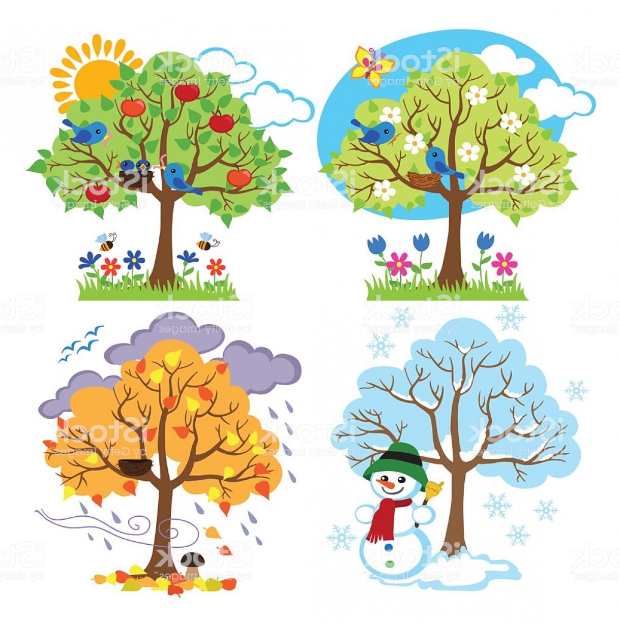 Four Seasons Trees Clipart With Spring Summer Fall And