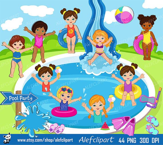 Pool Party Clipart, Pool party clipart , Swim Girls Digital