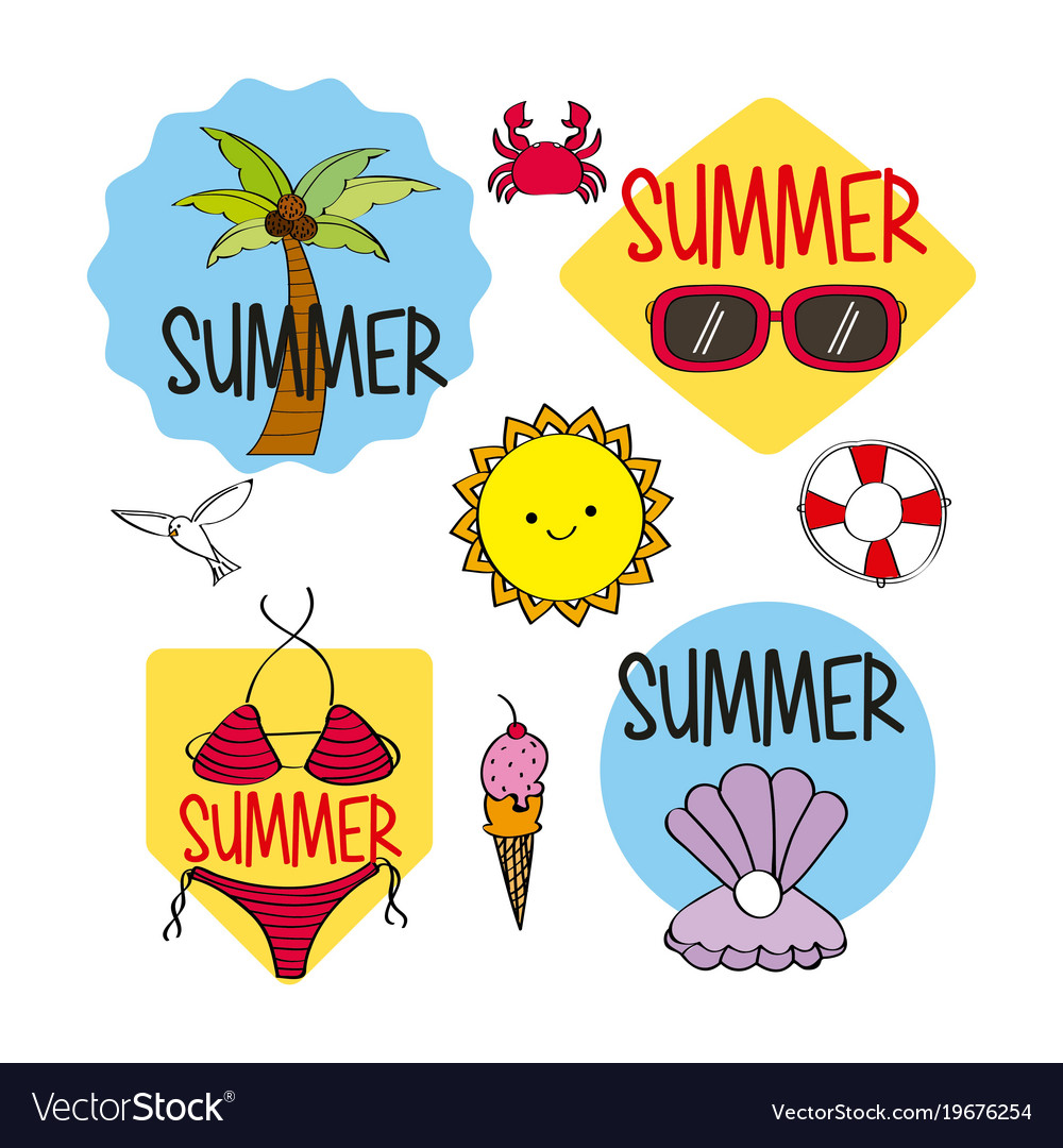 Summer season stickers decoration icons