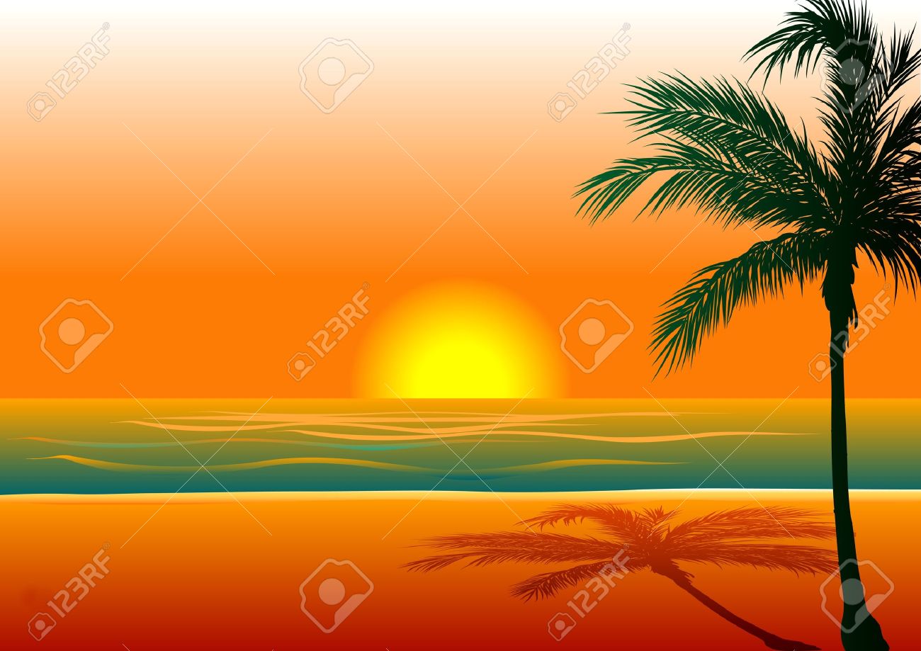 Beach sunset background clipart