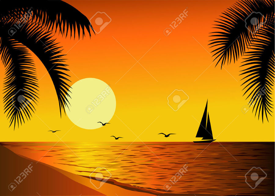 Clipart beach sunset.