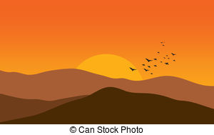 Mountain sunset Clipart Vector and Illustration