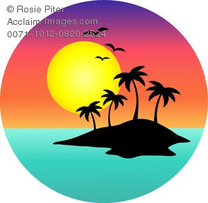 Clip art image of a tropical island with a full moon