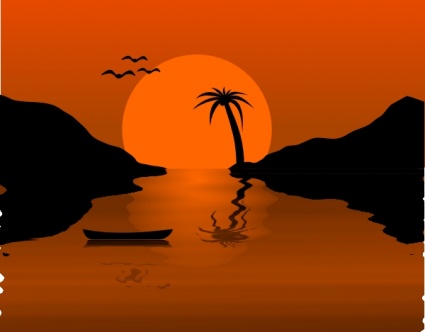 Sunset Water Scene clip art Clipart Graphic