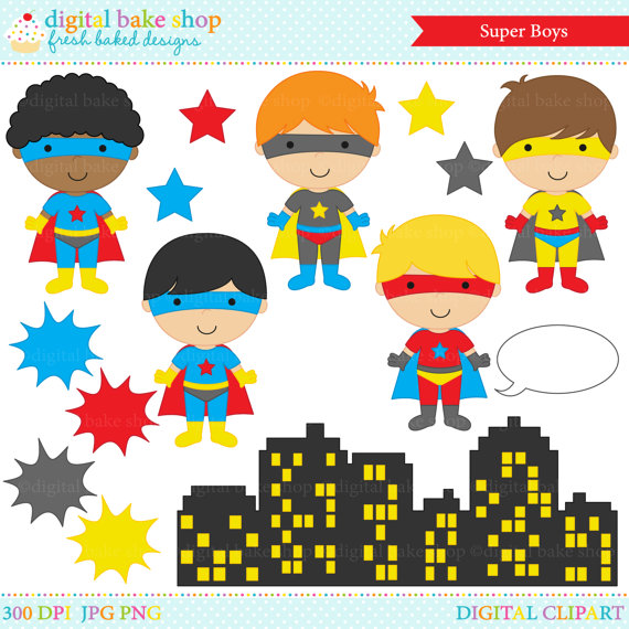 Superhero clipart digital clip art super hero boys