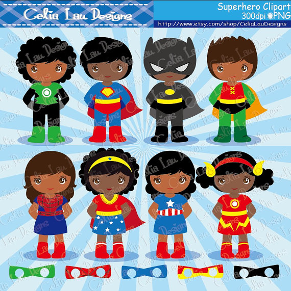 SuperKids Clipart, Cute Boy and Girl Superhero clip art