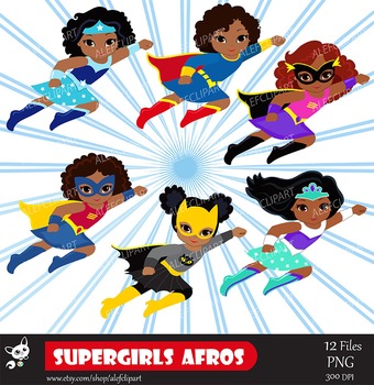 Girls Superhero clip art, Supergirl clipart, African american, Multicultural