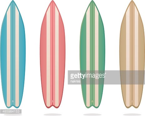 Colorful wooden surfboard.