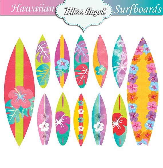 Hawaii Surfboards clip art set,