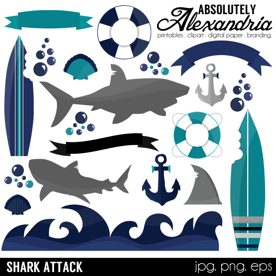 Shark Attack Digital Clipart Graphics