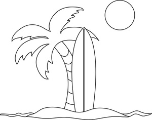 Beach black and white coloring pages clipart image surfboard