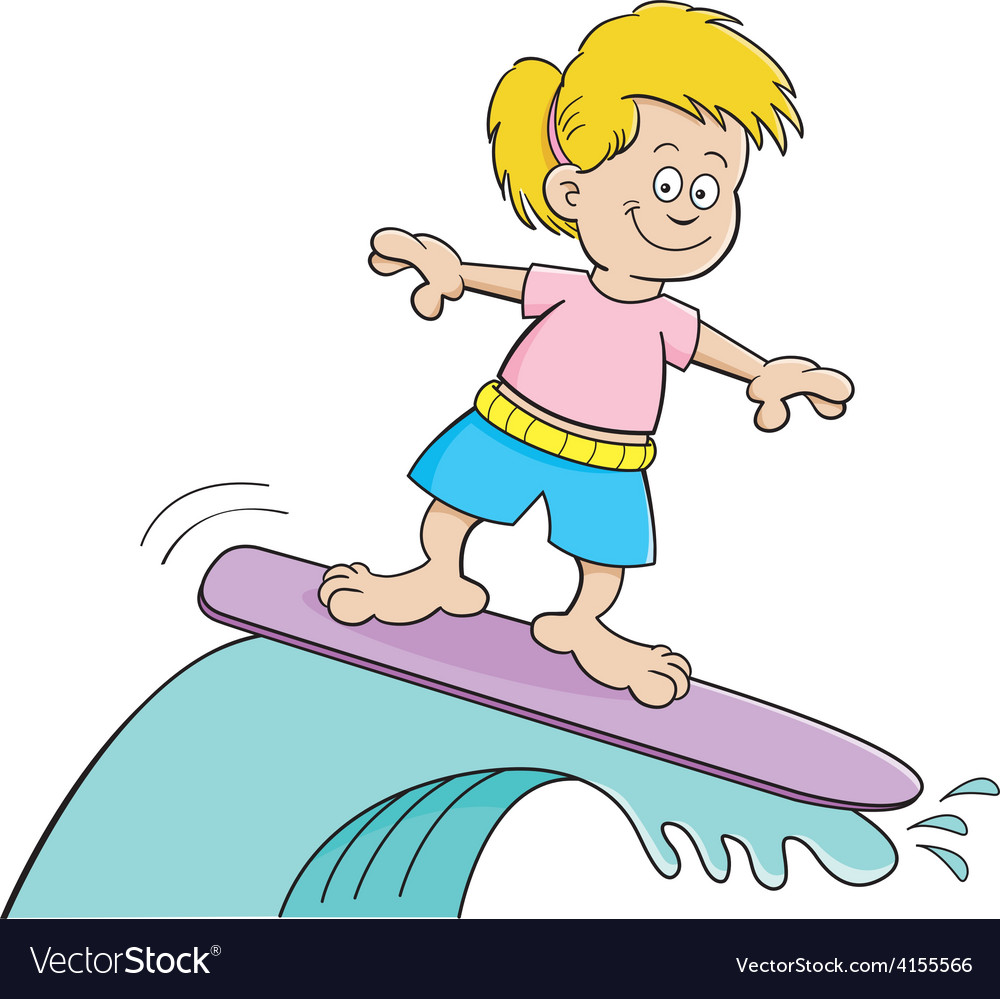 Cartoon girl surfing.