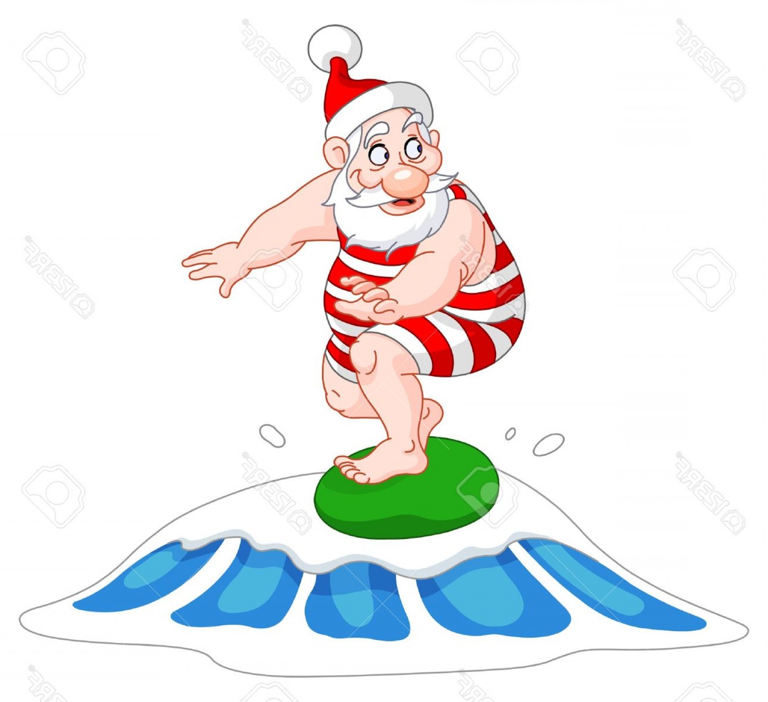 Surf Santa In Swimsuit Clipart Free