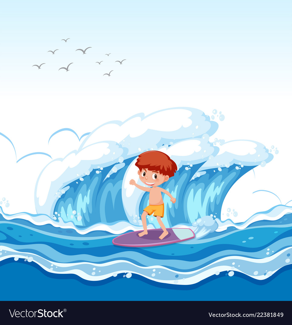 A boy surfing big wave