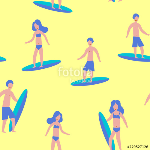 Seamless yellow pattern of Surfers for print