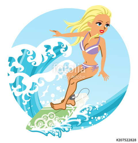 Female surfer riding big wave
