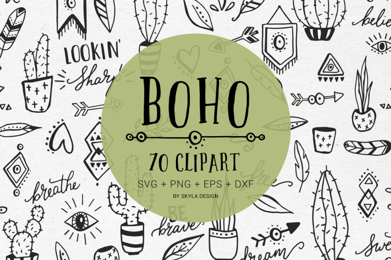 Free Boho cactus feather arrow svg clipart doodles Crafter
