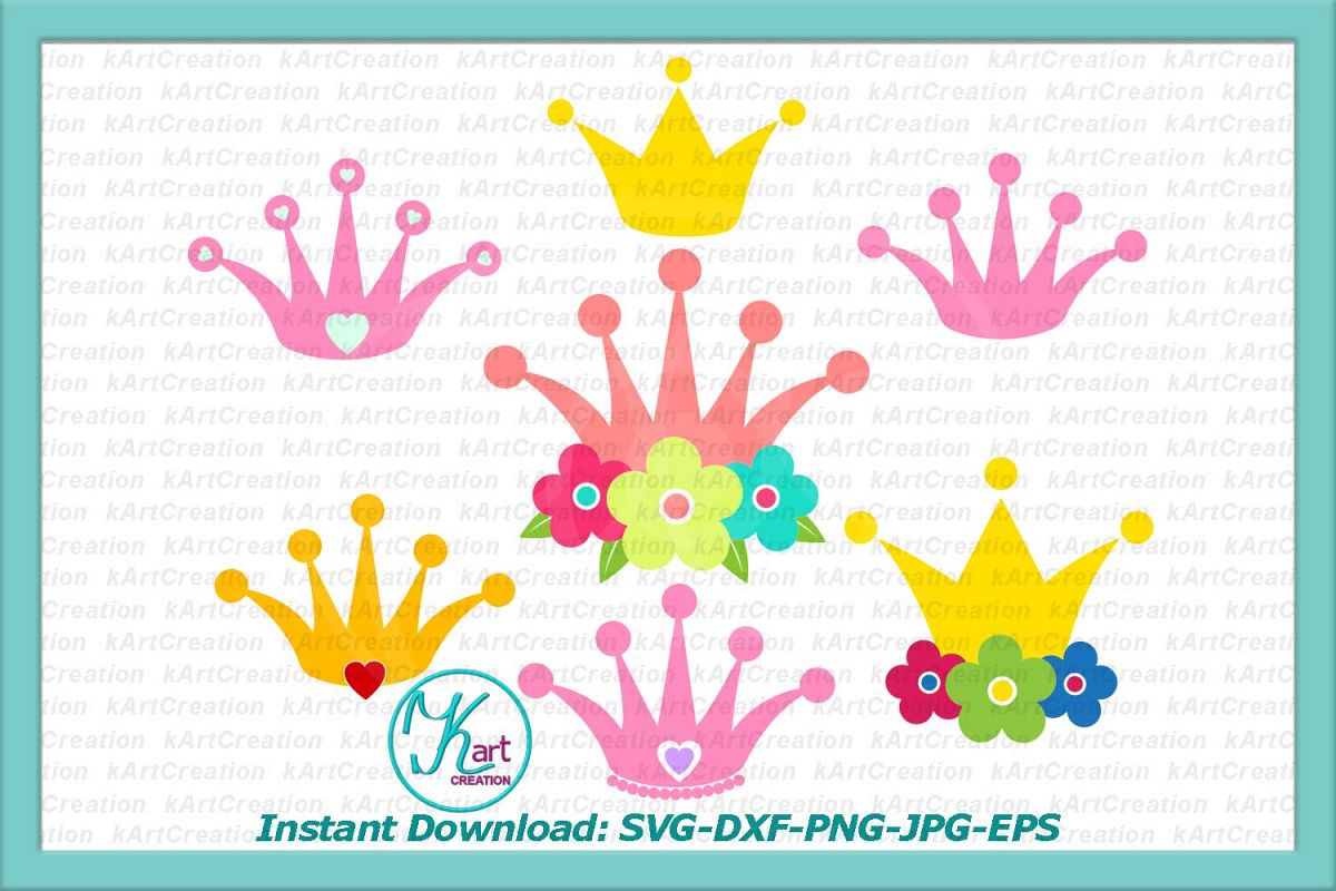 Princess crowns with flowers bundle set svg dxf png clipart