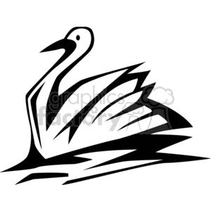 Black and white abstract of a swan swimming clipart