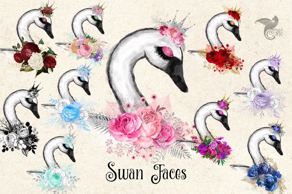 Swan faces clipart.