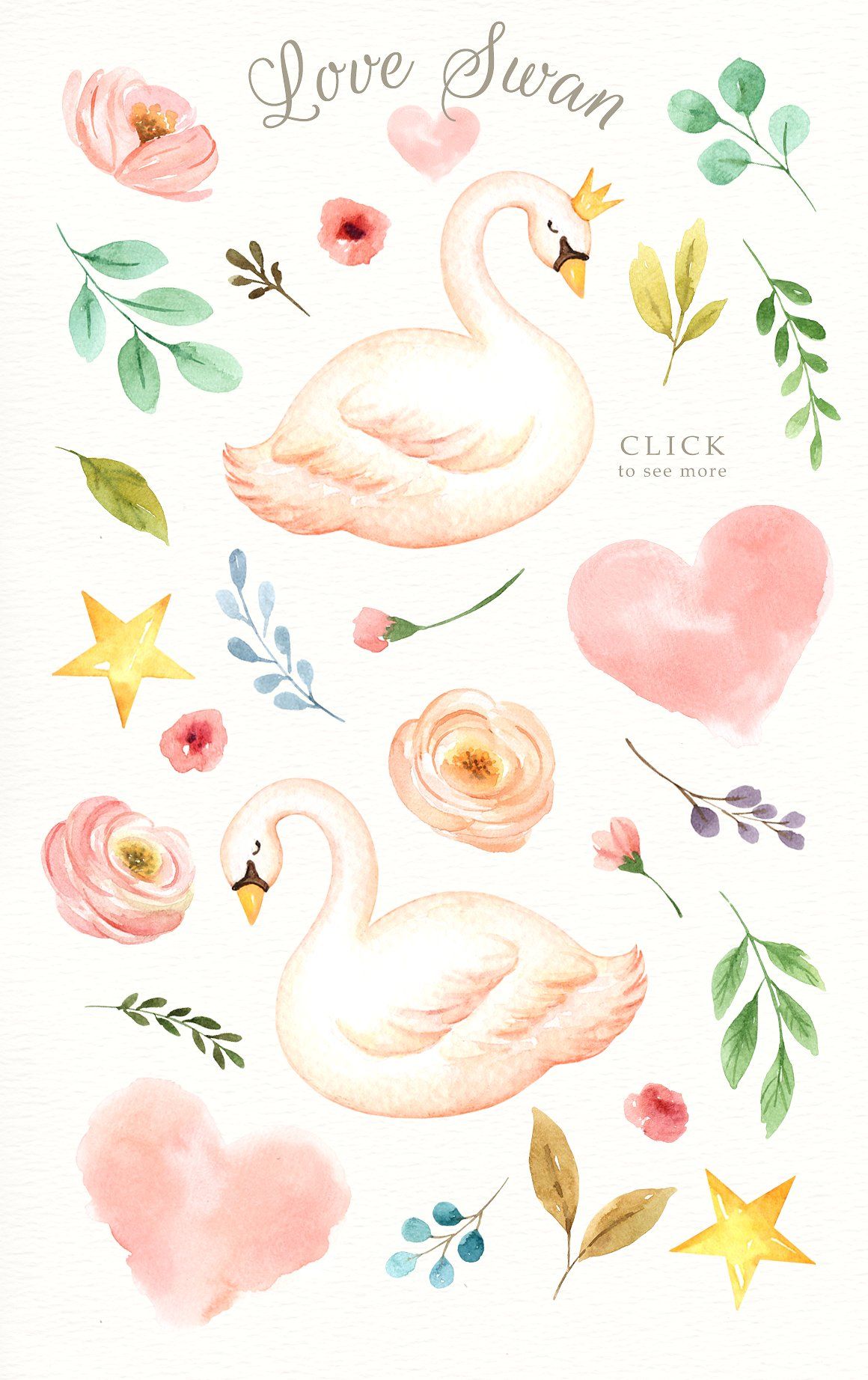 Love Swan Watercolor Clip Art