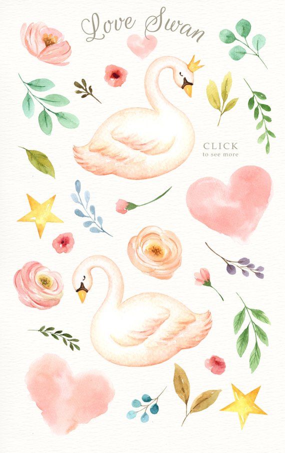 Love Swan Watercolor Clip Art, Wedding Clipart, Woodland