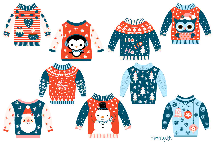 Tacky Christmas sweater clipart, Ugly Christmas sweaters