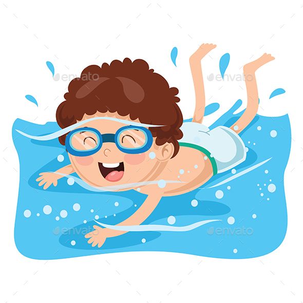 Vector Illustration of Kid Swimming