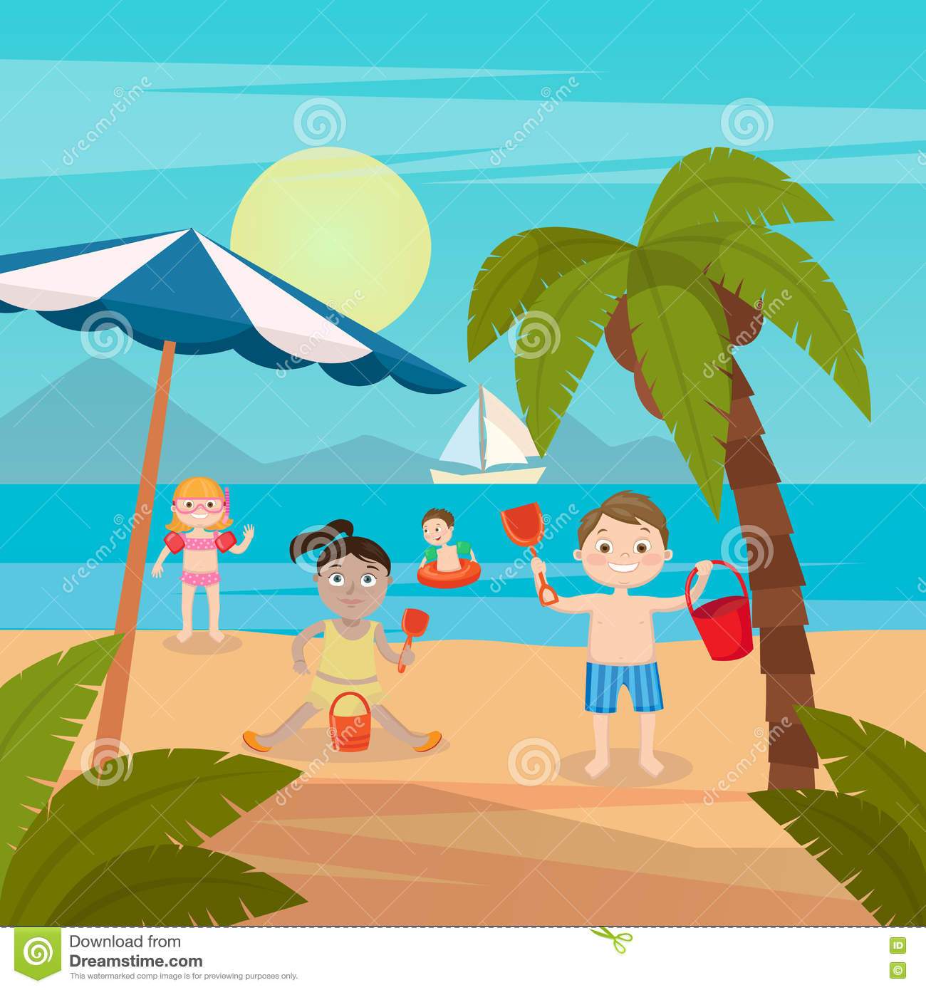 Swimming in the beach clipart