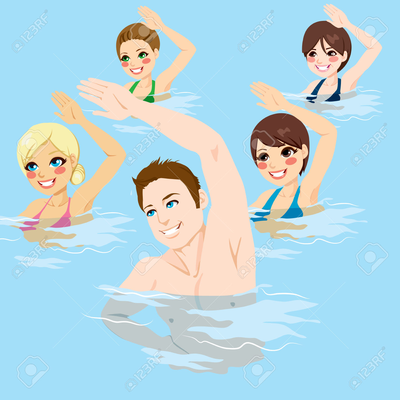 Swimming with friends clipart