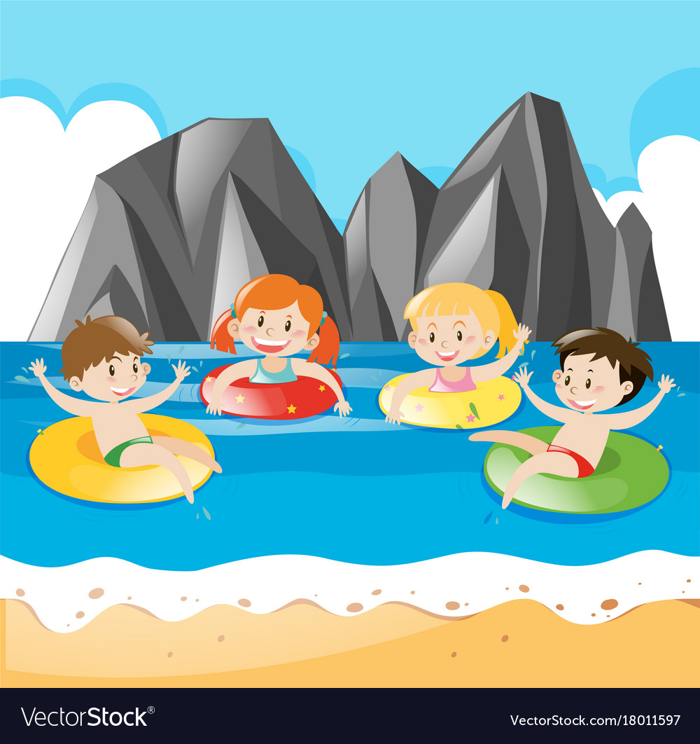 Four kids swimming.