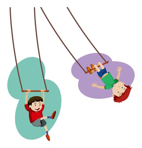 Two boys playing on hand swing