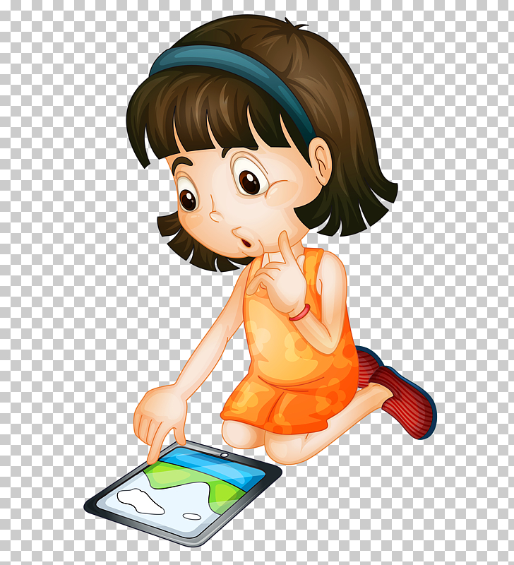 IPad Cartoon , Little girl playing with tablet, girl wearing