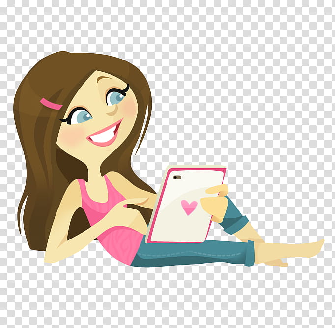 Smile Pink Doll PSD, woman using computer tablet